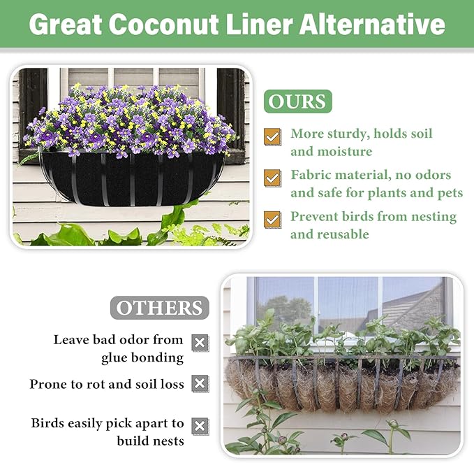 Riare 4 Pack 24 Inch Black Felt Window Box Liners- Fabric Trough Planter Basket - Image 4