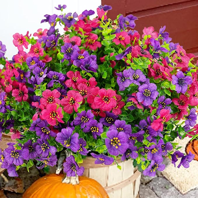Artificial Flowers for Outdoor, UV Resistant Fake Silk Flowers, Realistic Faux by Welcometothetrytuny