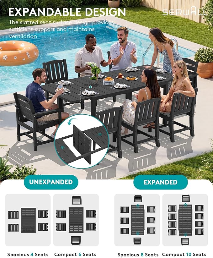 SERWALL 7-Piece Outdoor Dining Set, All Weather HDPE Outdoor Furniture Set - Image 4