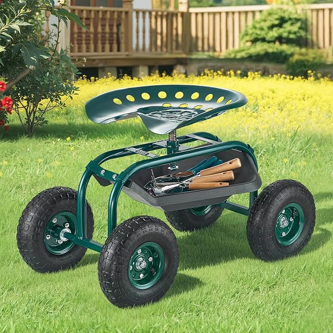 VEVOR Rolling Garden Cart with Swivel Seat, Heavy Duty Garden Seat with Storage - Image 8