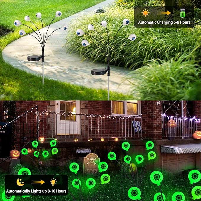 Halloween Solar Lights Outdoor Waterproof Solar Scary Eyeball Lights, 2 Pack - Image 2