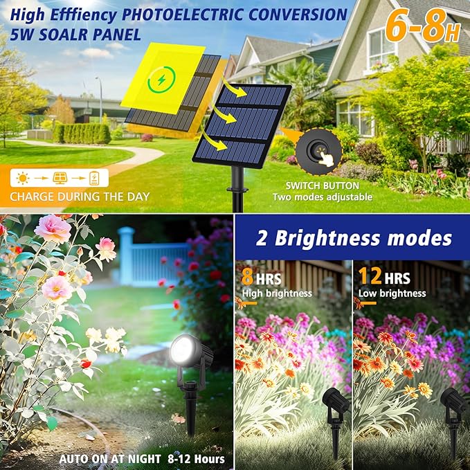 T-SUNUS Christmas Solar Garden Spotlight Outdoor 6-in-1 White Landscape Spot - Image 3