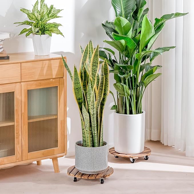 Bamworld Plant Stand Outdoor Rolling Tray Plant Caddy - Image 7