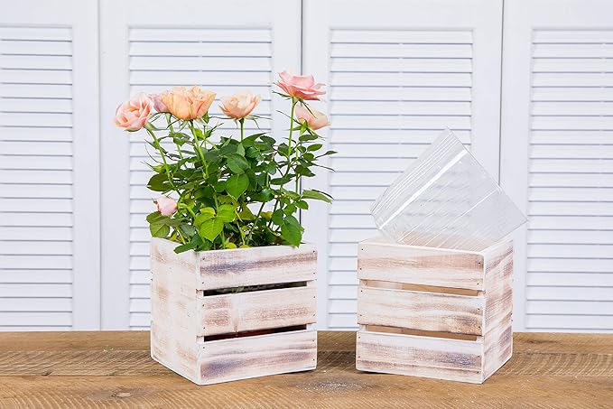 Wood Planter Box with Wine Crate Styled, 5 Inch Square, Plastic Liner, Garden - Image 5