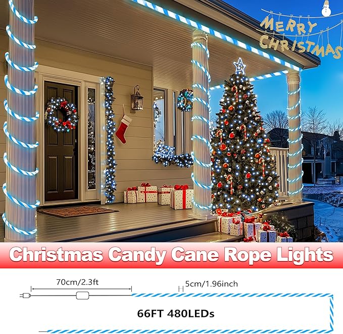 Jnaurb Christmas Candy Cane Lights, 66ft 480 LED Connectable Flexible White & - Image 6