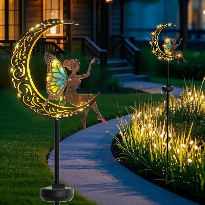 Afirst Solar Garden Lights Outdoor Decor Moon Fairy Stake Lights Waterproof - Image 3