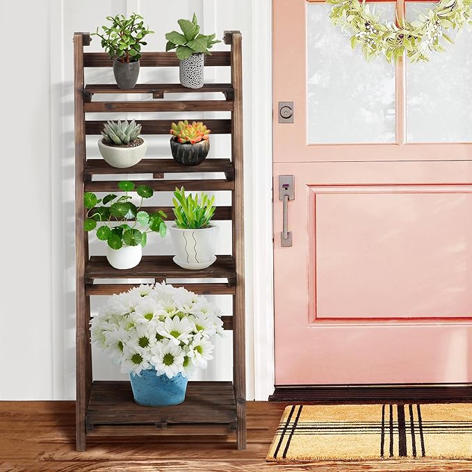 Yaheetech Foldable Ladder Shelf Wooden Plant Stand Indoor Outdoor Shelves No - Image 8
