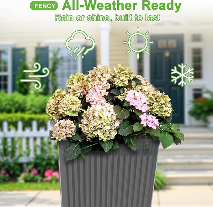 FENCY Set of 2 Tall Planters for Outdoor Plants, 24 Inch Large Tapered Pots - Image 4