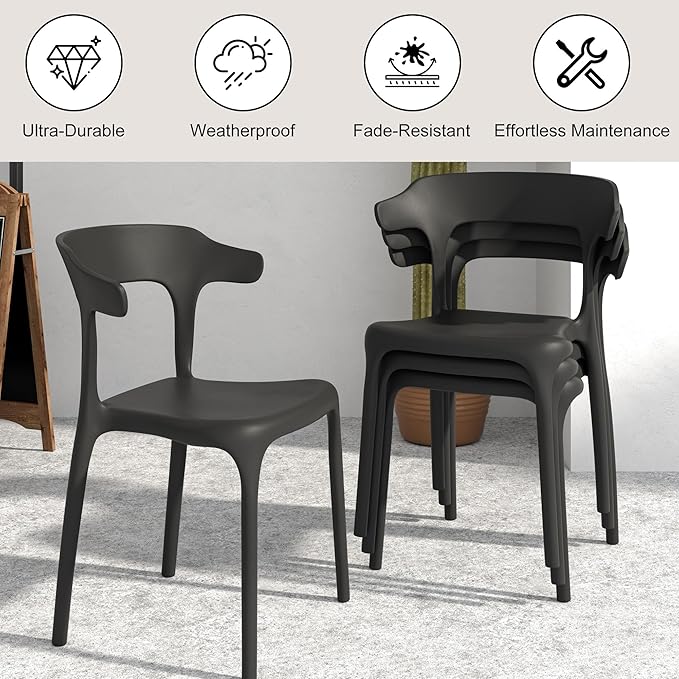 VECELO 4 Pack Plastic Stacking Chairs, Stackable Dining Chairs - Image 5