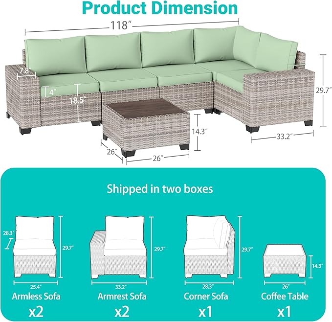 6-Piece Outdoor Patio Furniture Set Wicker Sectional Sofa Set, Patio - Image 4
