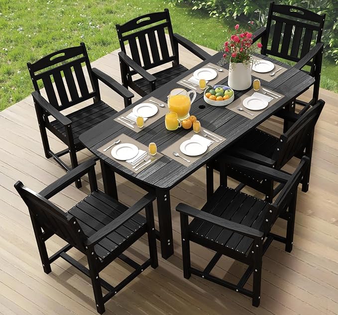 Ciokea HDPE Outdoor Dining Set, 7-Piece Patio Table and Chairs Set by CIOKEA
