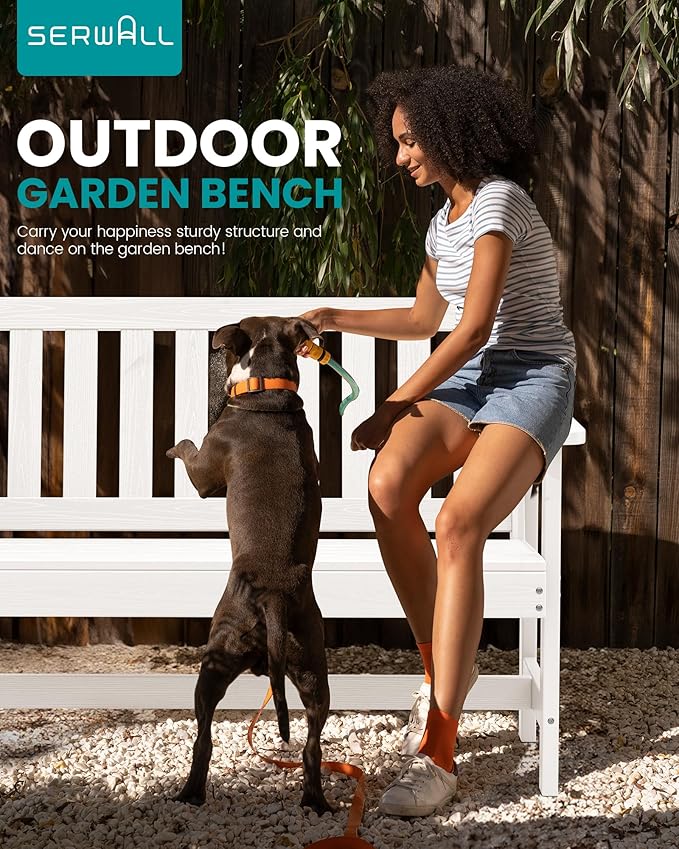 SERWALL Outdoor Bench, HDPE Outdoor Benches Weatherproof, 2-Person Garden Bench - Image 6