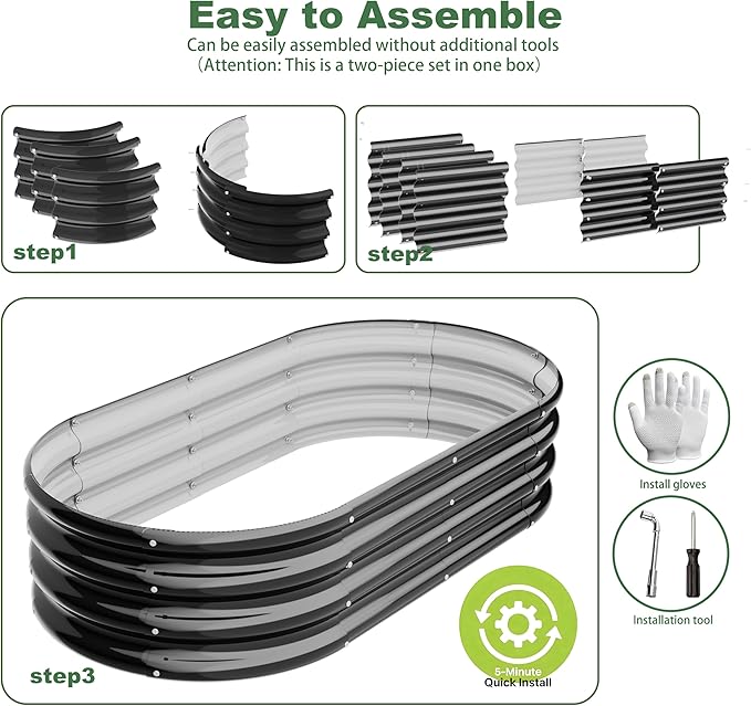4x2x1ft-2pcs-Oval Raised Garden Bed Kit, Galvanized Planter Garden Boxes Outdoor - Image 3