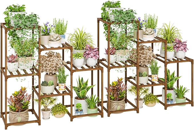 Bamworld 2 Sets of Package Plant Stands Indoor Wood Plant Shelf Outdoor Tiered by Bamworld