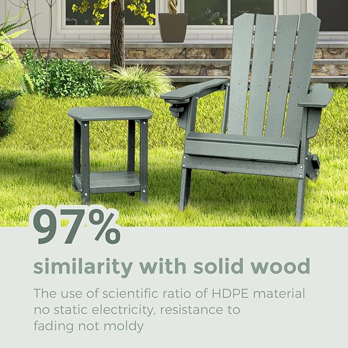 Adirondack Square Outdoor Side Table, 2-Tier Storage Patio Side Table, HDPE End - Image 5