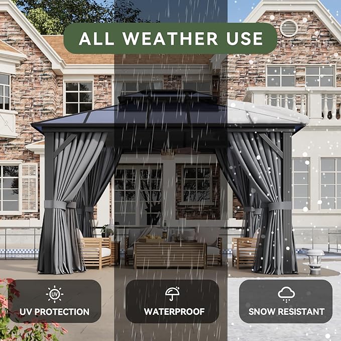 Aoxun 10'x12' Hardtop Gazebo, Aluminum Frame Permanent Pavilion - Image 7