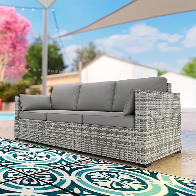 Outsunny Patio Couch PE Wicker Deep Seating Outdoor Sofa - Image 8