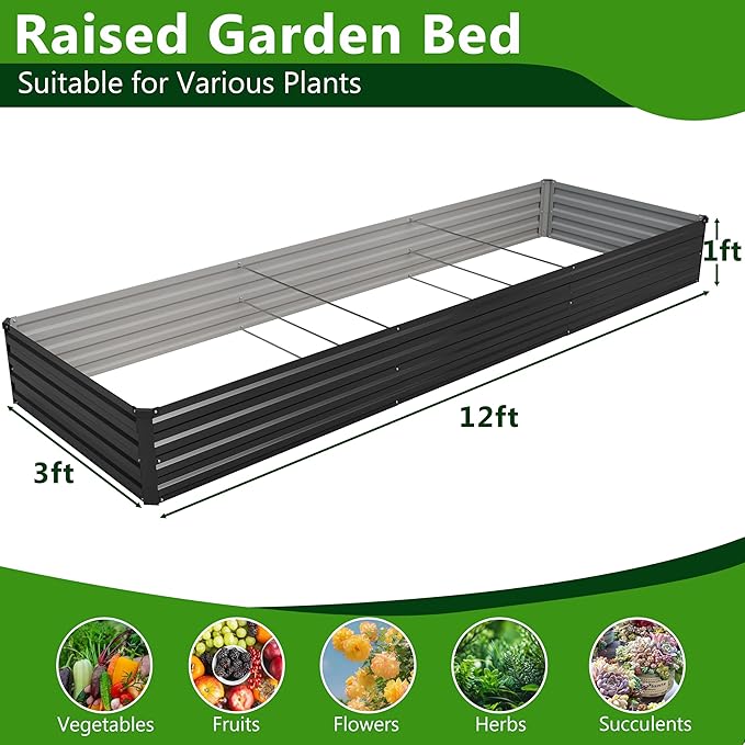 2PCS 12x3x1ft Galvanized Raised Garden Bed Kit, Metal Planter Box - Image 2