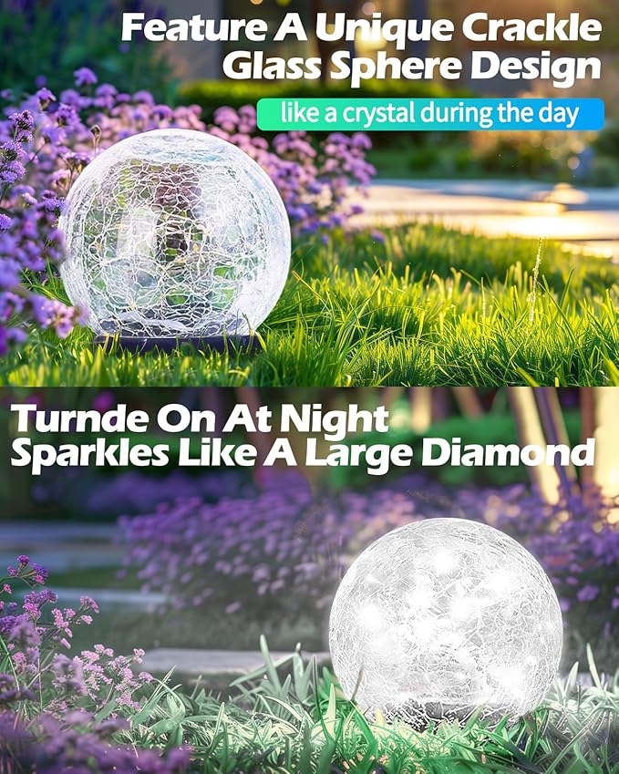 Coroor Garden Solar Ball Lights Outdoor Waterproof, 80 LED Cracked Glass Globe - Image 5
