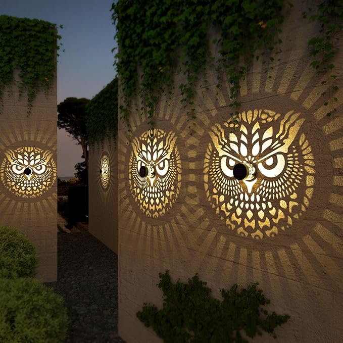 4 Pack Solar Fence Lights Metal Solar Powered Outdoor Wall Deck Step Lights Owl - Image 4