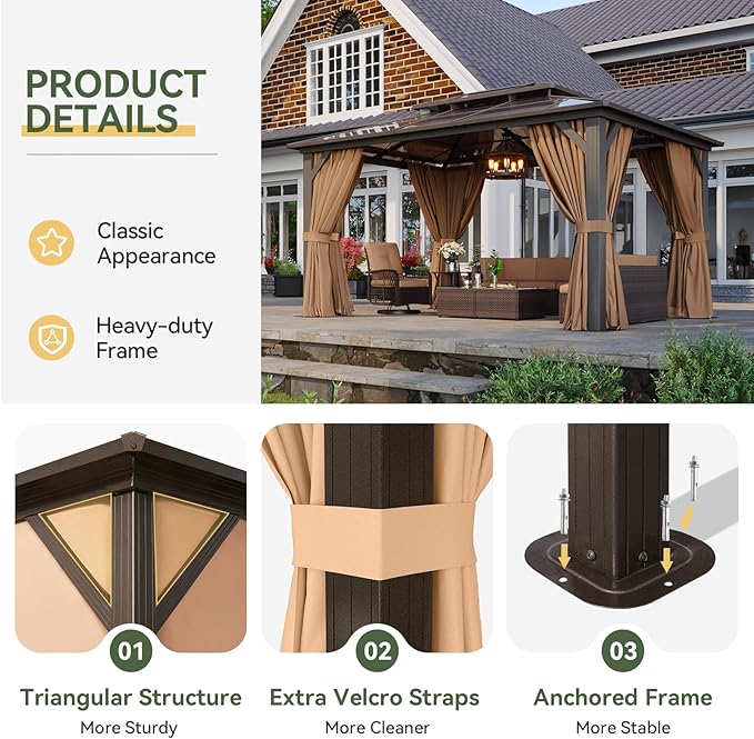Aoxun 10'x14' Hardtop Gazebo, Aluminum Frame Permanent Pavilion - Image 6