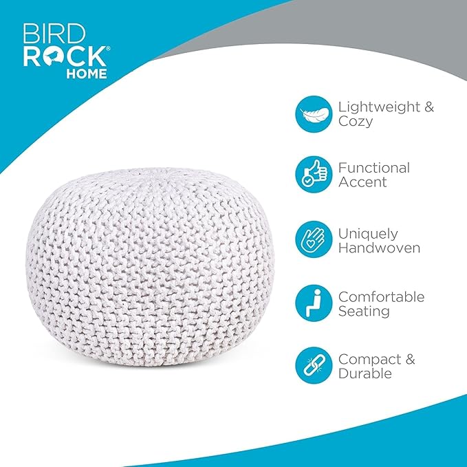 BIRDROCK HOME Round Pouf Ottoman | Cotton Braided Foot Stool - Image 3