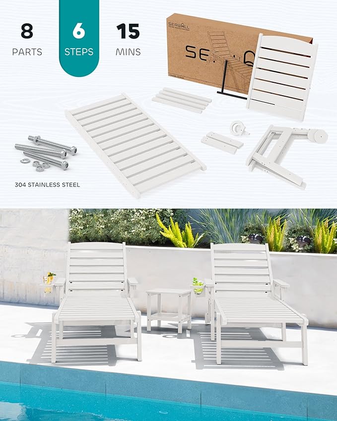 SERWALL Patio Chaise Lounge Chair Set of 4, 5 Positions Adjustable Poly Outdoor - Image 5