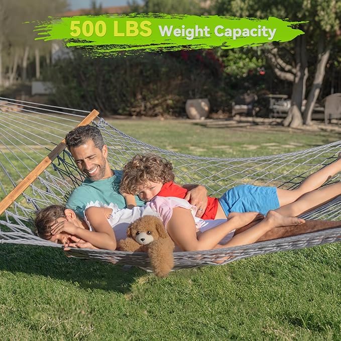 Double Hammock for 2 Person, Handwoven Rope Hammock - Image 2