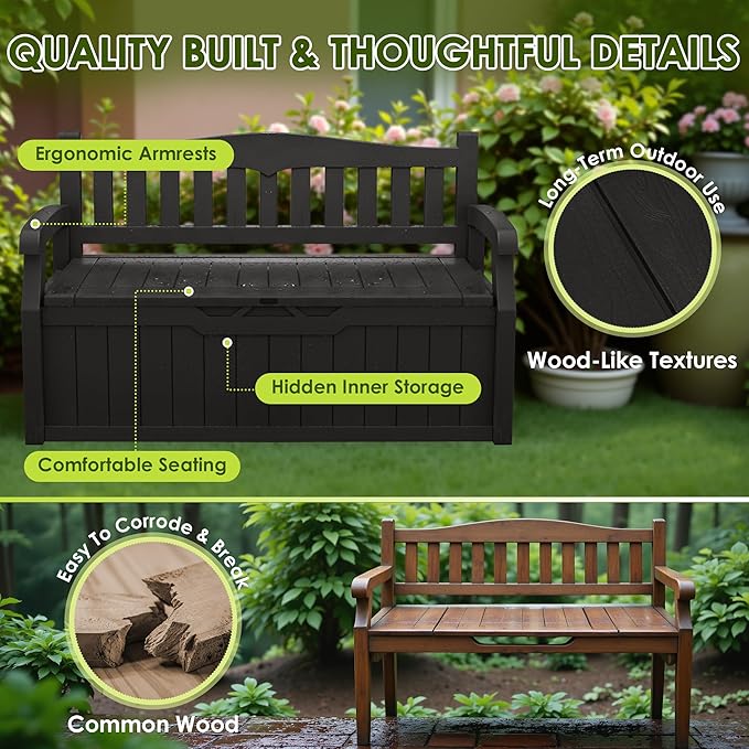 Greesum 80 Gallon Outdoor Storage Bench, Resin Patio Furniture - Image 5