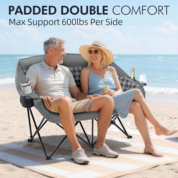 Double Camping Chairs Padded Loveseat Chair - Image 2