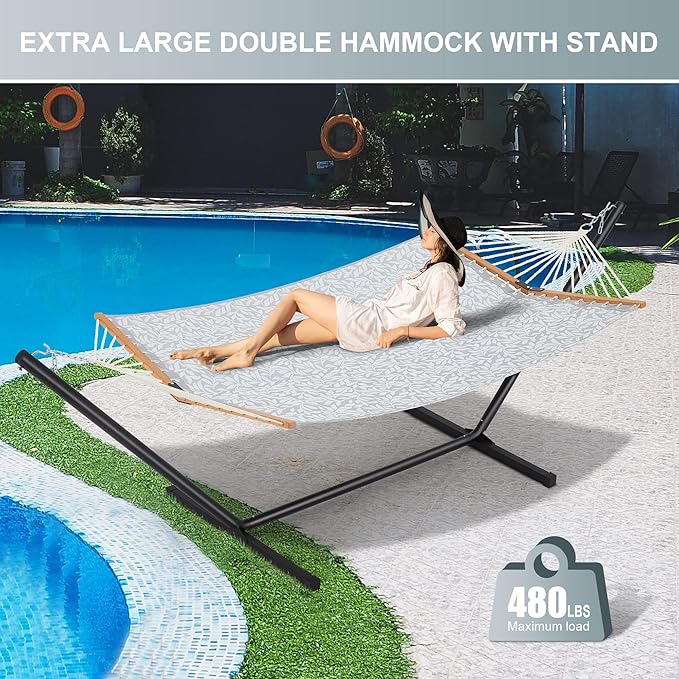Two Person Hammock with Stand for Outside Heavy Duty, Outdoor Patio Hammock - Image 2