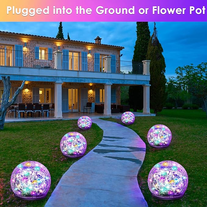 Solar Garden Lights, 2 Pack 80 LED Colored Cracked Glass - Image 3