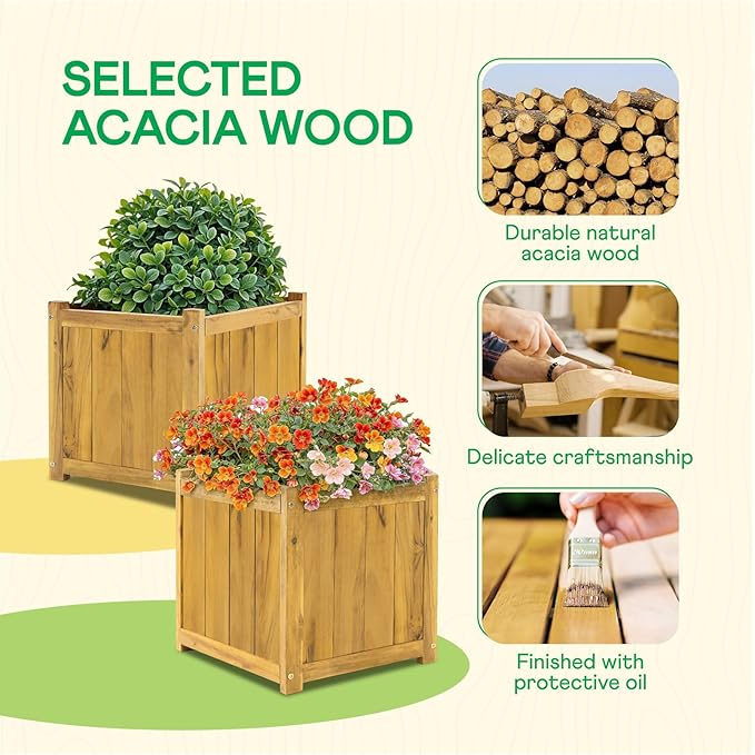 Idzo Set of 2 Acacia Wood Flower Planters - Image 5