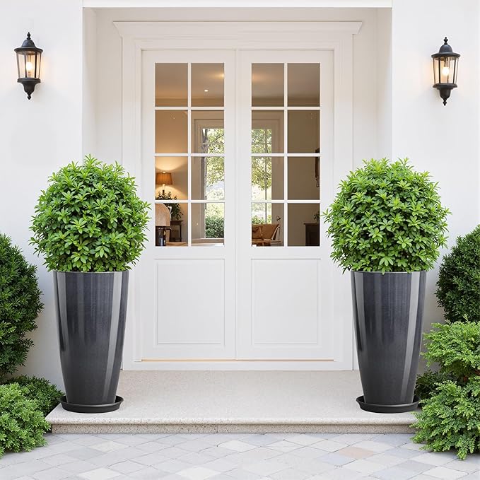QCQHDU 21 inch Tall Planters for Outdoor & Indoor Plants, 2 Pack Sturdy - Image 2