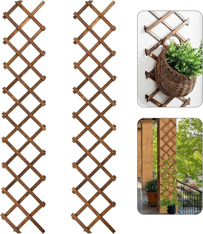 Pack of 2 Extra Thick Wooden Wall Trellis- Expandable Wall Planter Lattice by ANPHSIN