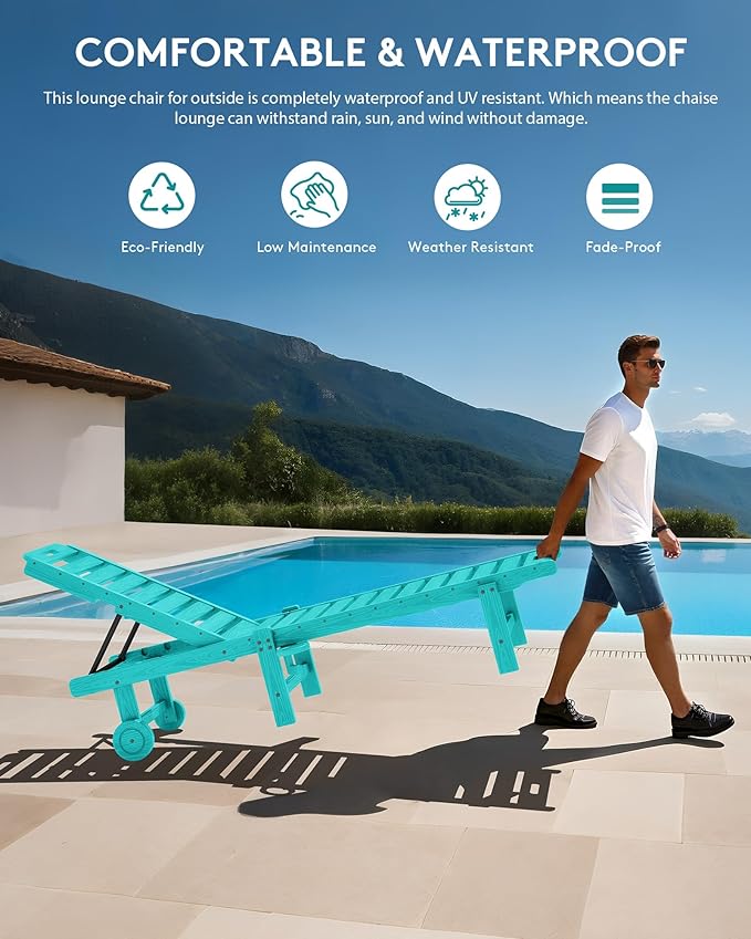 SERWALL Outdoor Chaise Lounge Set of 2, All-Weather HDPE Pool Lounge Chairs - Image 5