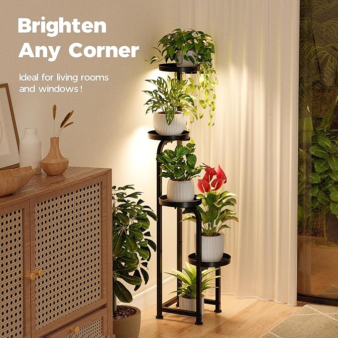 Bamworld Plant Stand with Grow Light, Corner Metal Flower Pot Stands - Image 5