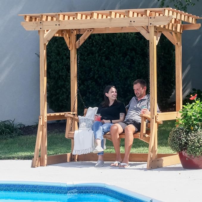 Backyard Discovery Callahan 8' x 5' Cedar Wood Outdoor Patio Pergola Swing Bench - Image 7
