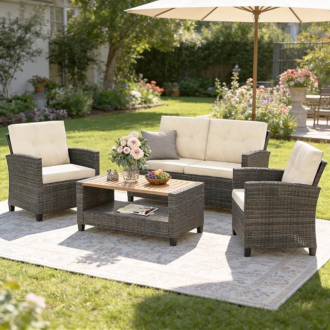Wisteria Lane 4 Piece Patio Furniture Set, Wicker Outdoor Patio Conversation by WisteriaLane