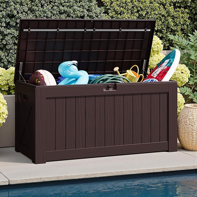 JUMMICO 120 Gallon Resin Deck Box, Large Outdoor Storage Box Waterproof & - Image 4