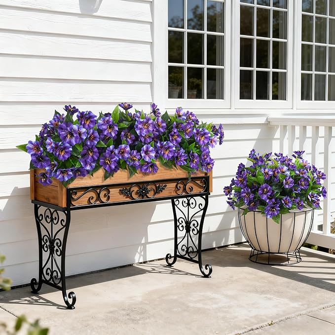 Fake Artificial Flowers for Outdoors Decoration, 4 Bundles Silk Faux Spring - Image 3