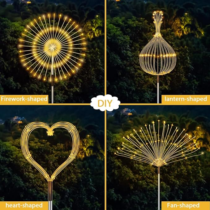 JJGoo Outdoor Solar Lights Firework, 2 Pack 120 LEDs Waterproof Solar Lights - Image 4