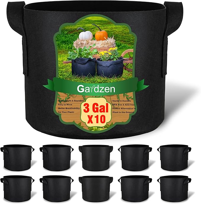 Gardzen 10-Pack 3 Gallons Grow Bags, Aeration Fabric Pots by Gardzen