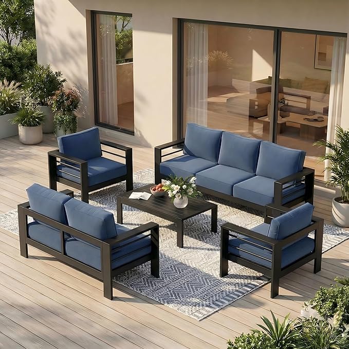 Solaste Aluminum Outdoor Patio Furniture Set, 7 Seats Patio Sectional Sofa by Solaste