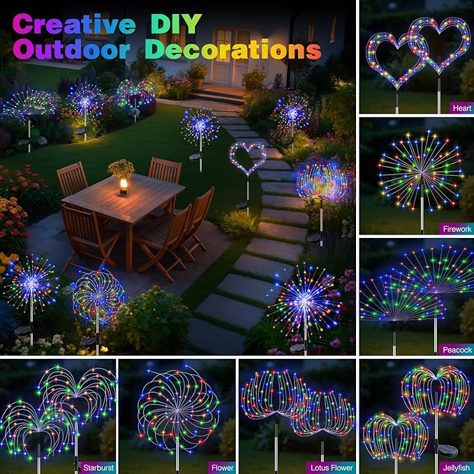 btfarm 6 Pack Solar Garden Lights Outdoor, 8 Modes Firework Lights Solar Powered - Image 4