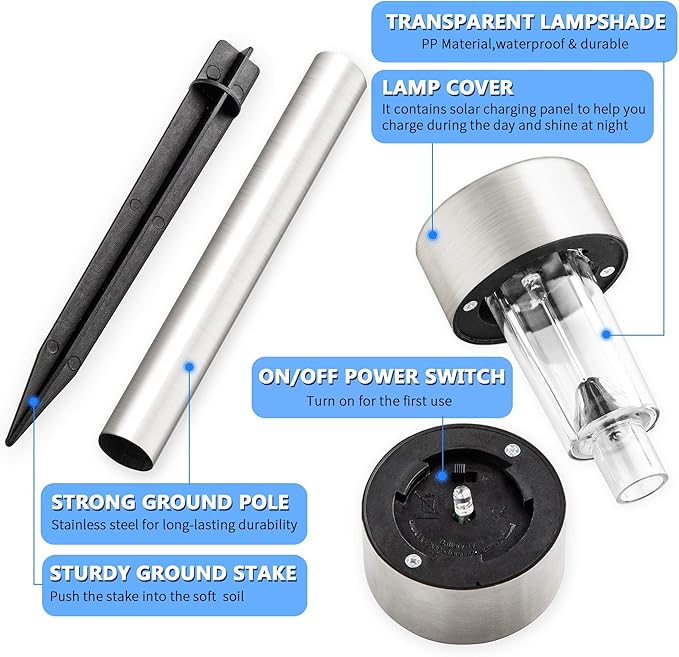 GIGALUMI Solar Pathway Lights, Stainless Steel IP44 Waterproof Auto On/Off - Image 6