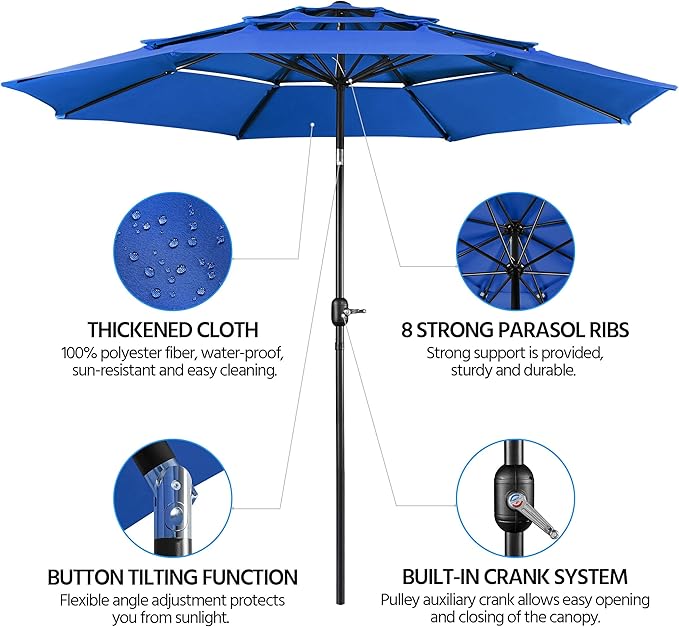 Yaheetech 3 Tier Patio Umbrella 10ft Vented Outdoor Large Market Table Umbrella - Image 4