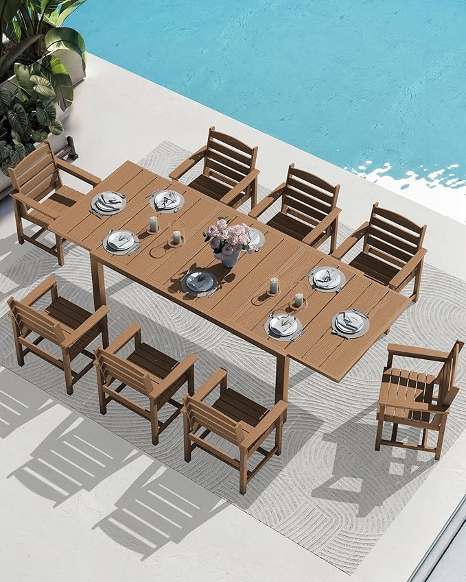 SERWALL 9-Piece Outdoor Dining Set, All Weather HDPE Outdoor Furniture Set - Image 7