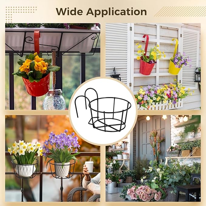 6 PCS Round Hanging Railing Planters, Hanging Flower Stand Iron Baskets - Image 6