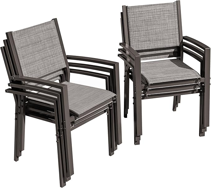 Flamaker Patio Chairs Textilene Outdoor Chairs Set of 6 Stackable Dining Chair by Flamaker